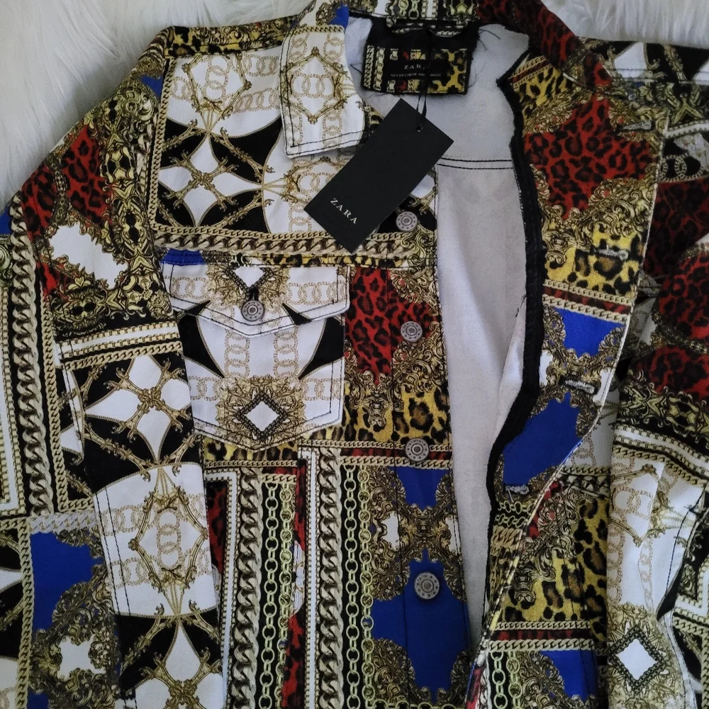 ZARA CHAIN PRINT VERSACE STYLE DENIM JACKET SIZE S NEW. - Picture 5 of 10